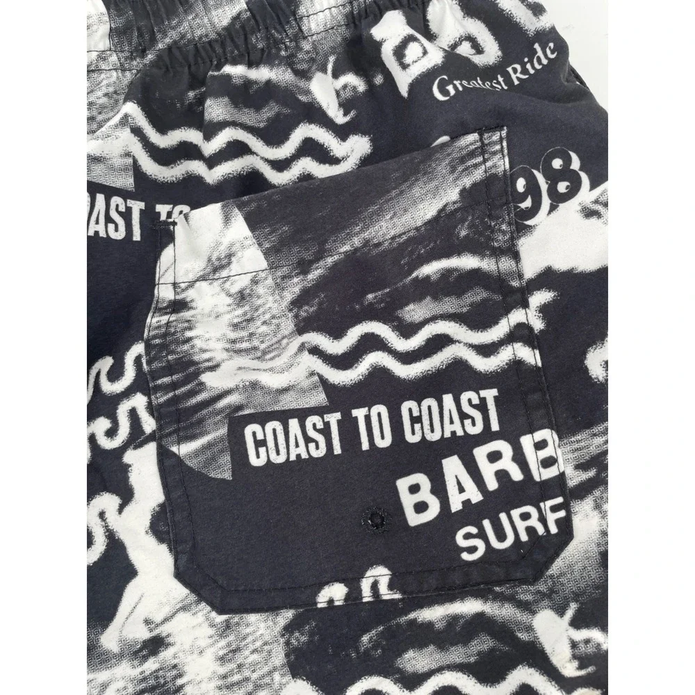 PacSun Swim Trunks Mens Small Black White Barbados Surf‎ Club Graphic Shorts